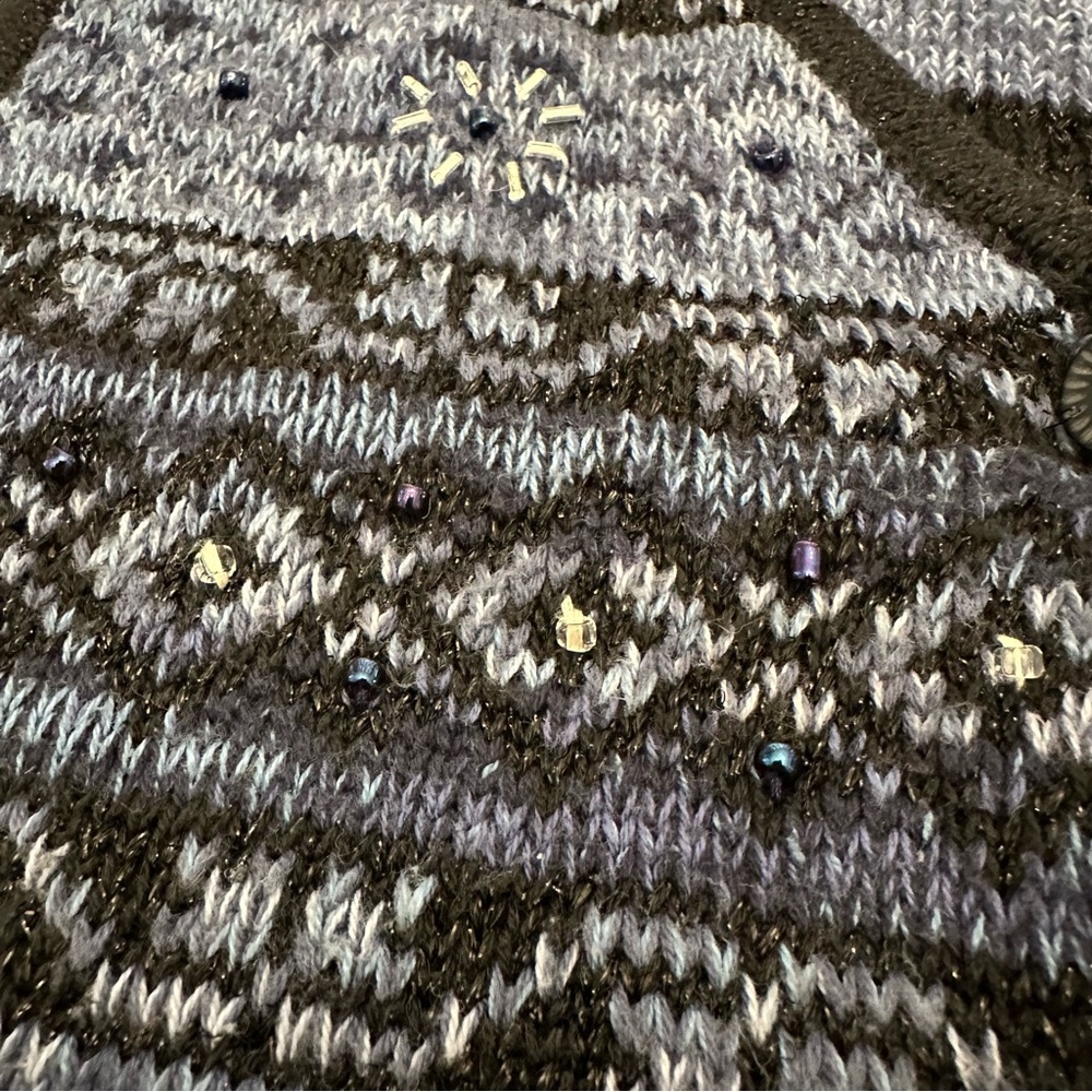 Vintage Sweater Vest Small Blue Fair Isle 90s Y2K Beaded Whimsigoth Cabincore - Picture 4 of 7